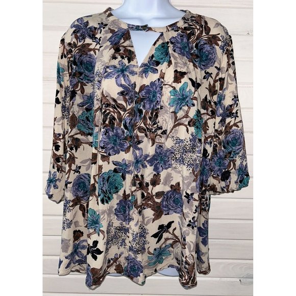 Umgee USA Top Sz SMALL Keyhole Neck Floral Tunic Boho Cotton Blend EUC - Picture 2 of 10
